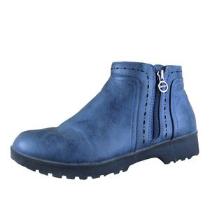J Sport Women's 7M Jenna Blue Synthetic Ankle Boots‎ Side Zip Comfort Casual